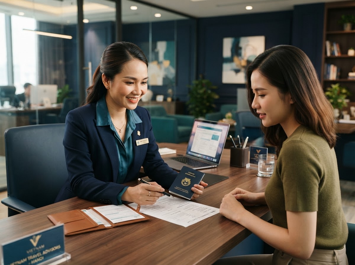 Chuyên gia người Việt hỗ trợ khách hàng xem lại yêu cầu giấy tờ du lịch