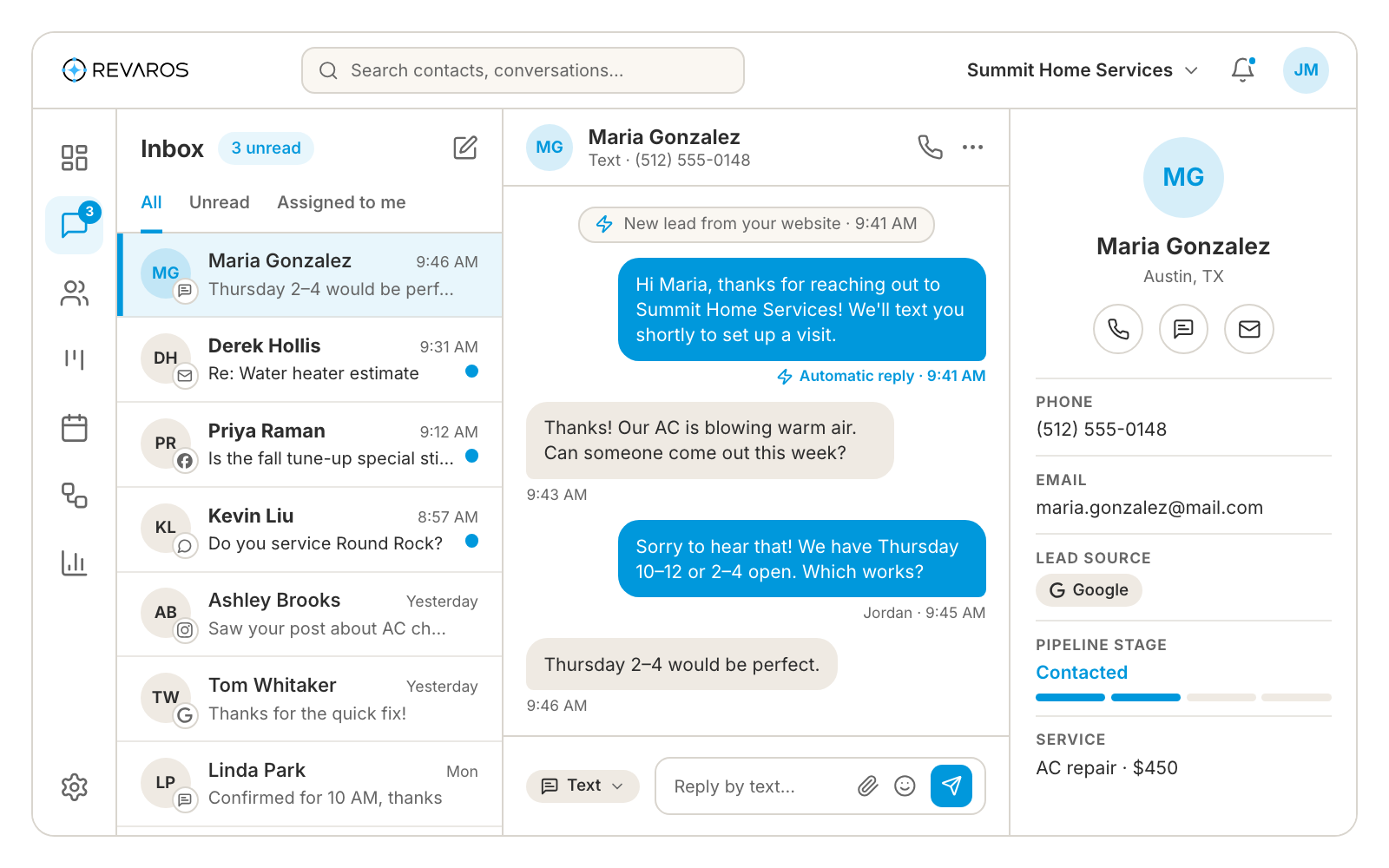 Revaros Connect unified inbox