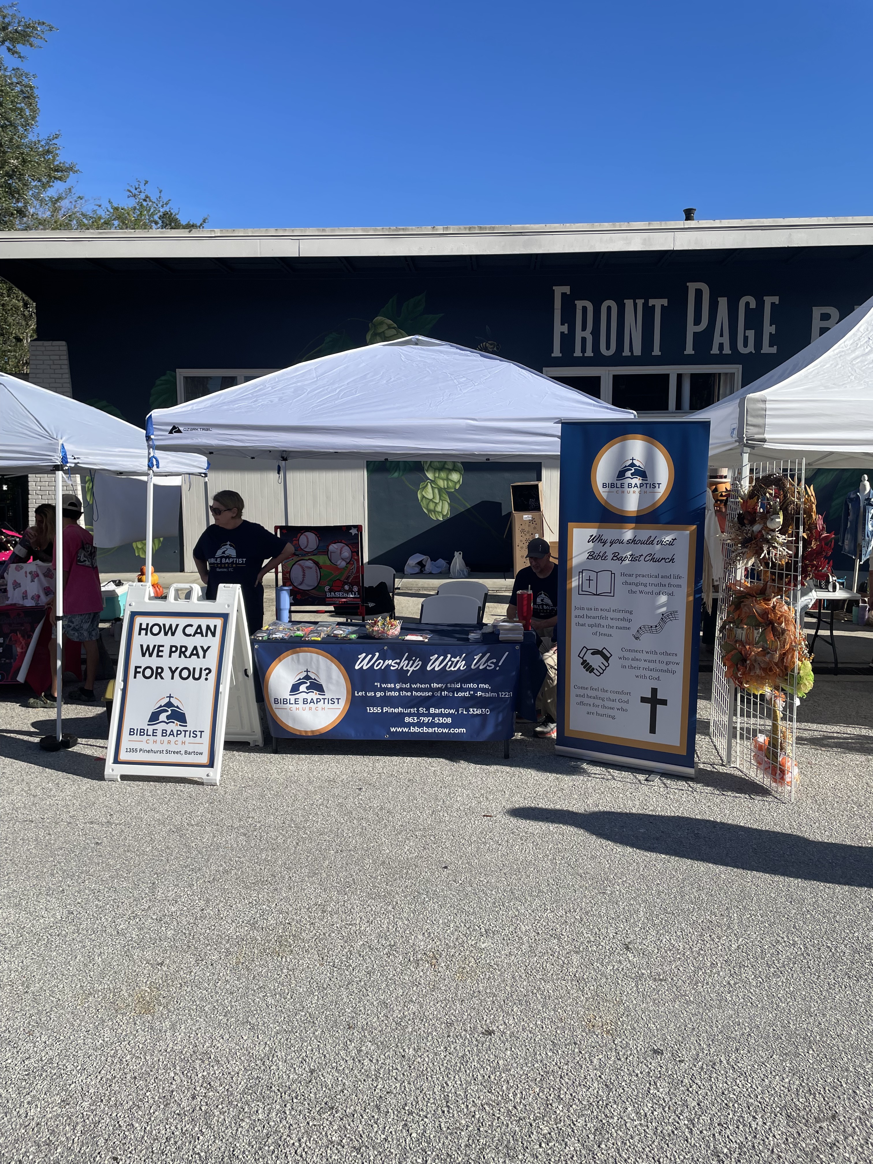Festival outreach booth at Bible Baptist Church
