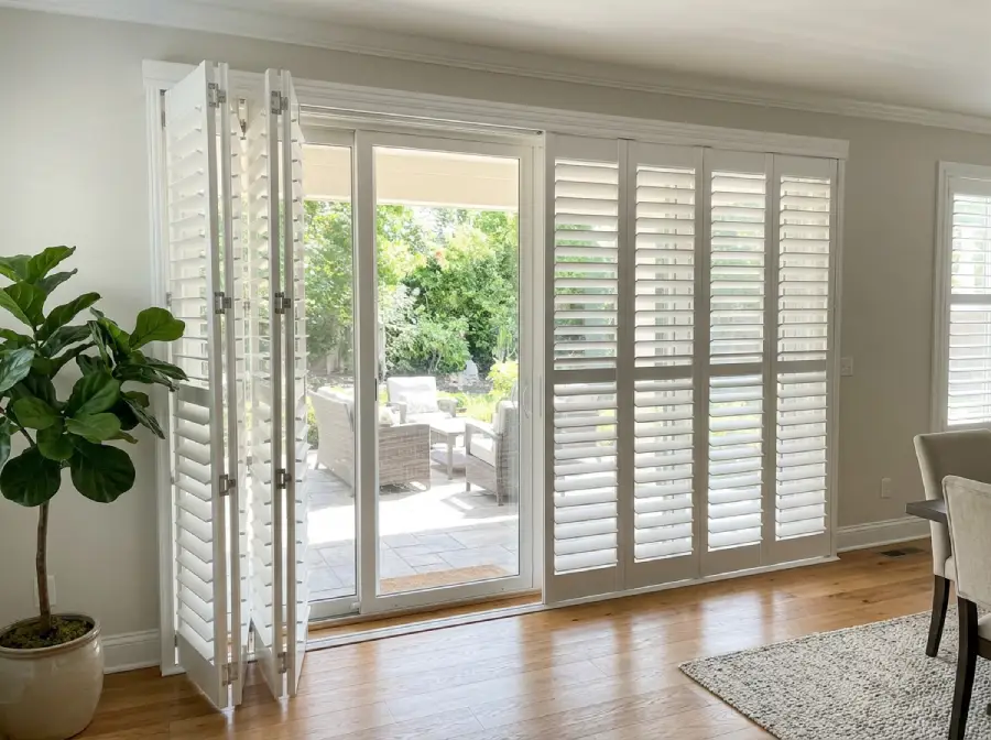 Bi-Fold Plantation Shutters on Sliding Patio Door Track System