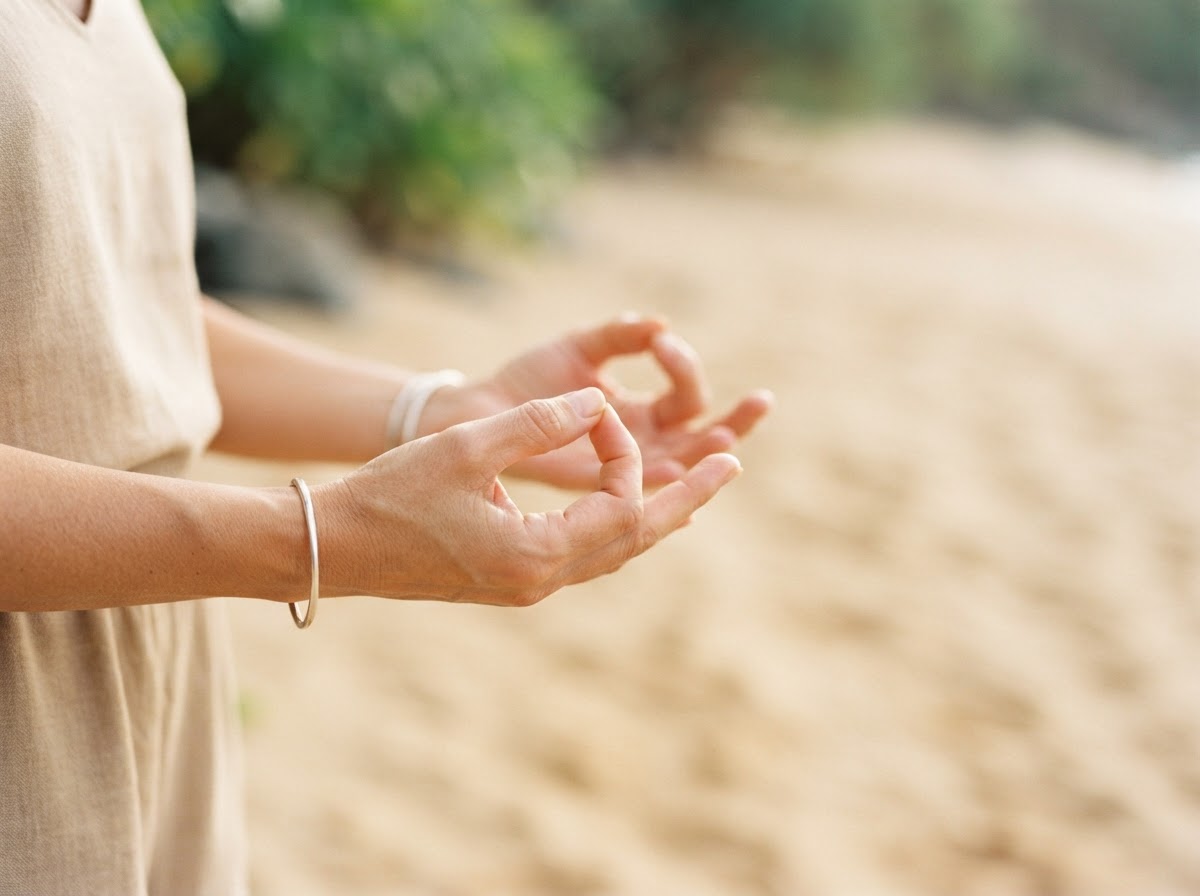 Close-up of hands in a graceful Tai Chi position