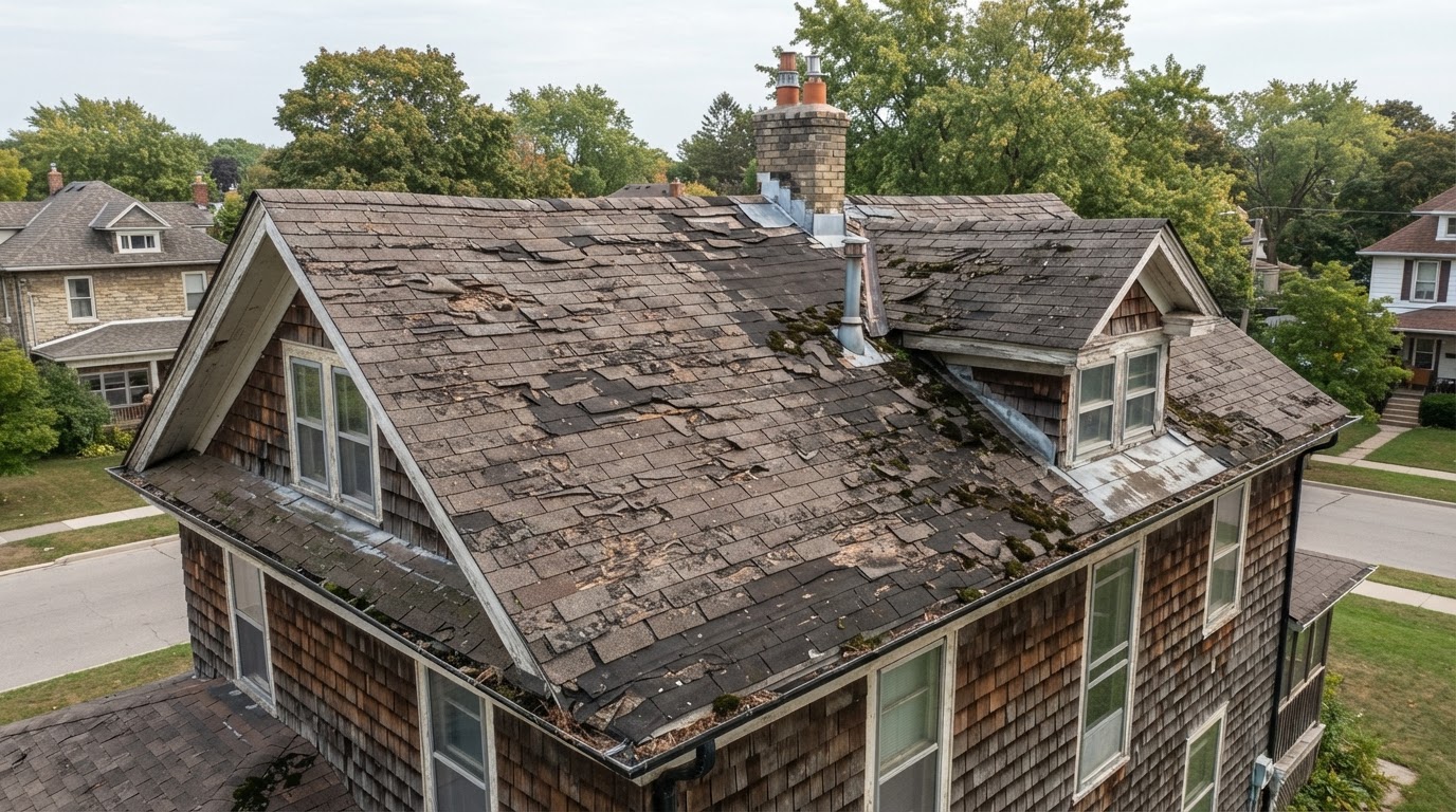 Worn roof before replacement