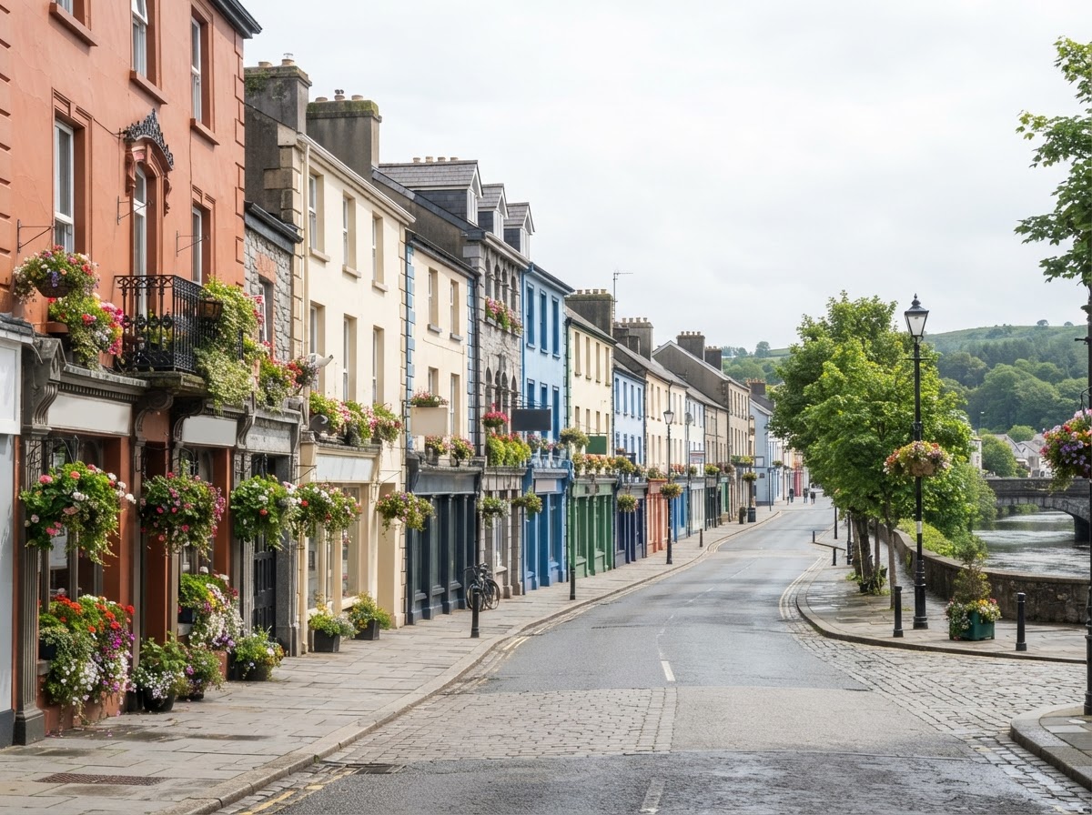 A bright, welcoming street scene in Bandon, Ireland