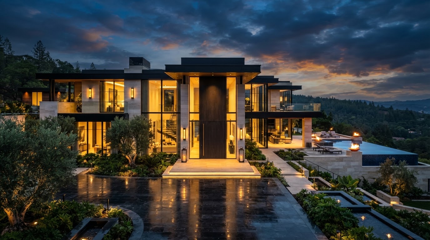 Luxury mansion at dusk