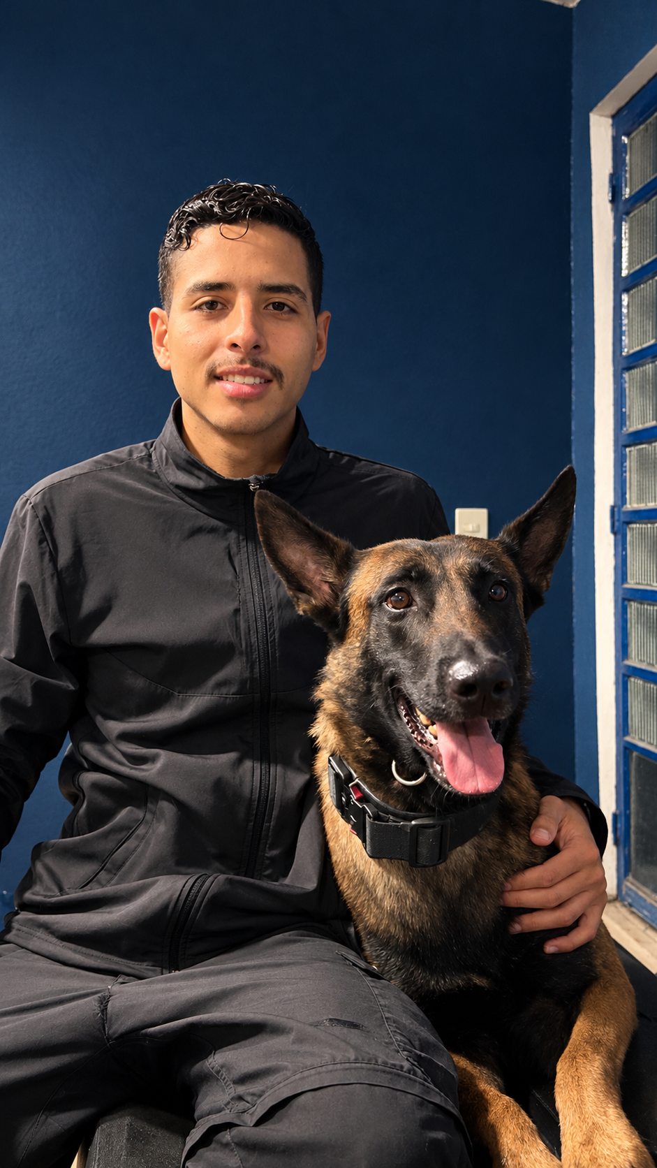 Leonardo Sena com cão pastor