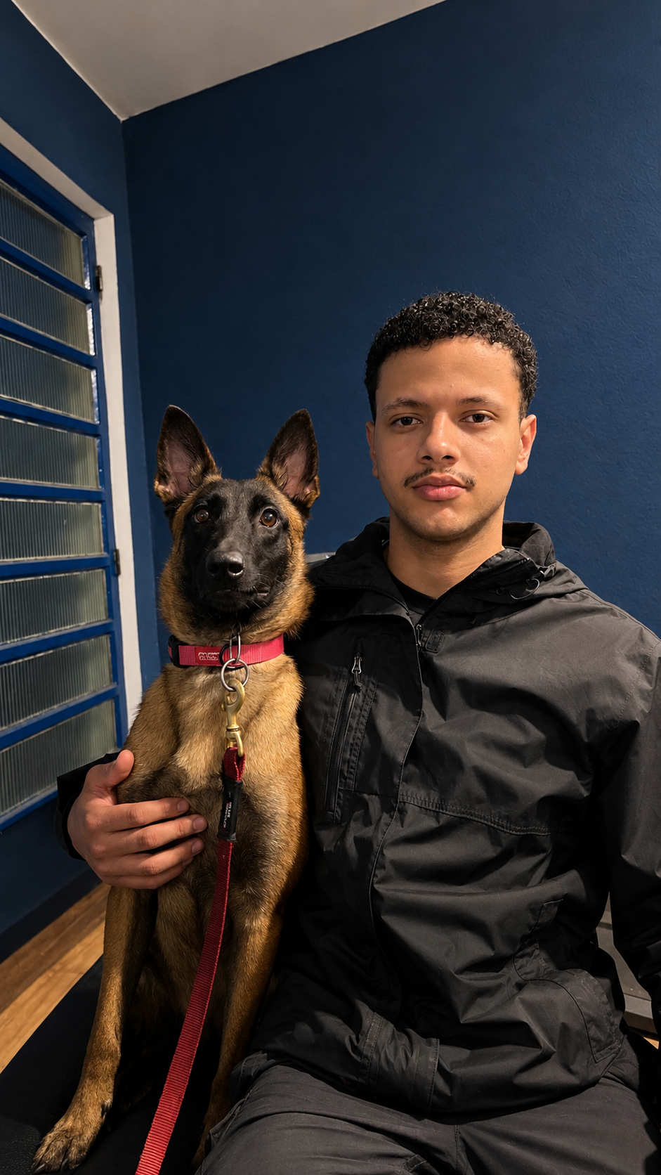 Wilian Cruz com cão pastor em treinamento