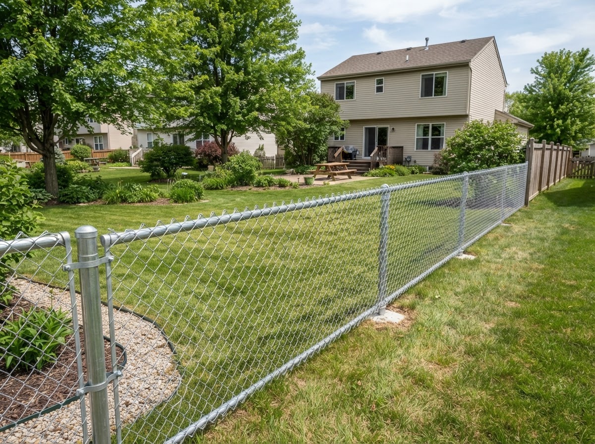 Illustrative reference photo of a residential chain-link fence, not a specific completed project.