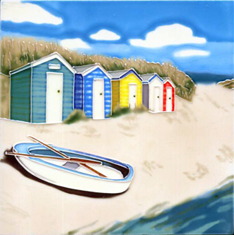 Salcombe Beach Huts 8x8 ceramic picture tile