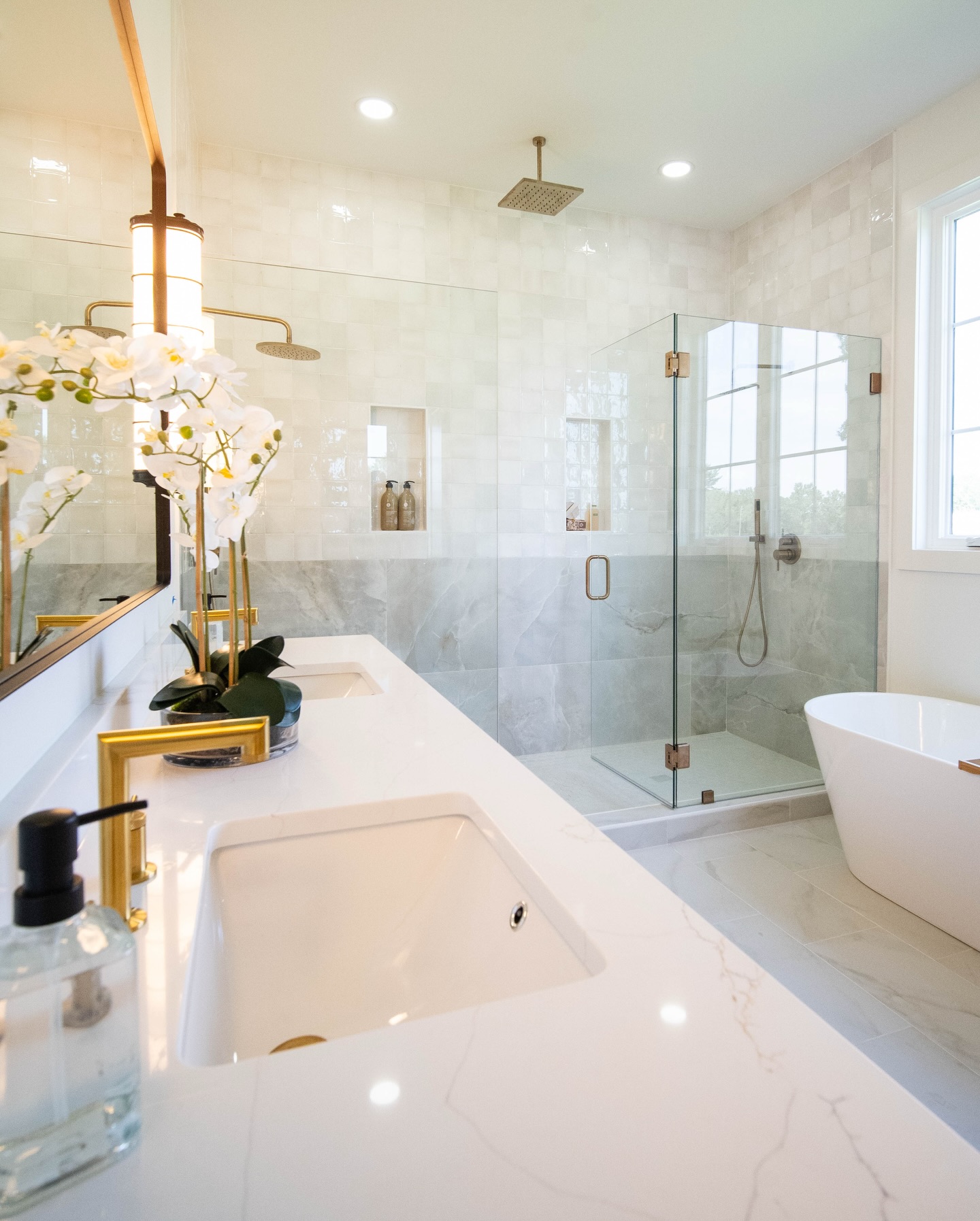 Custom glass shower enclosure for master bathroom