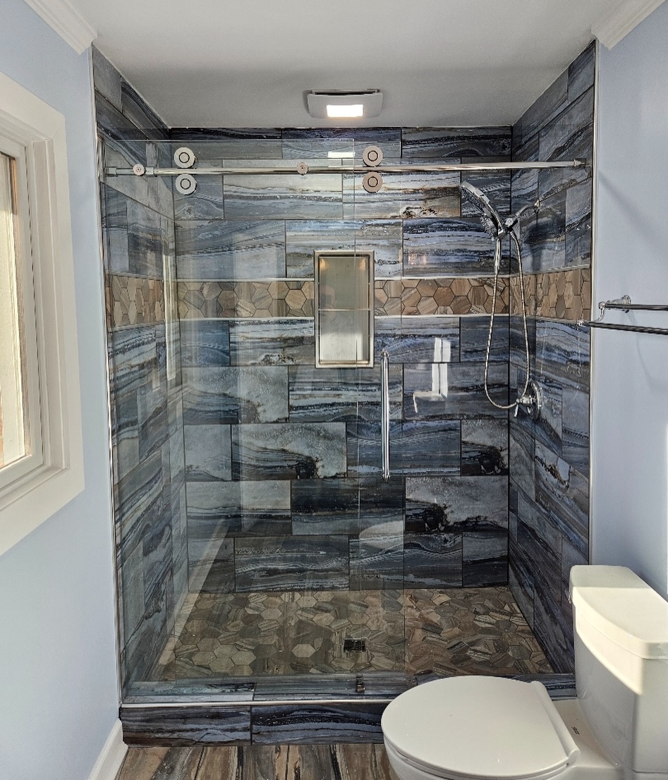 Full glass walk-in shower enclosure