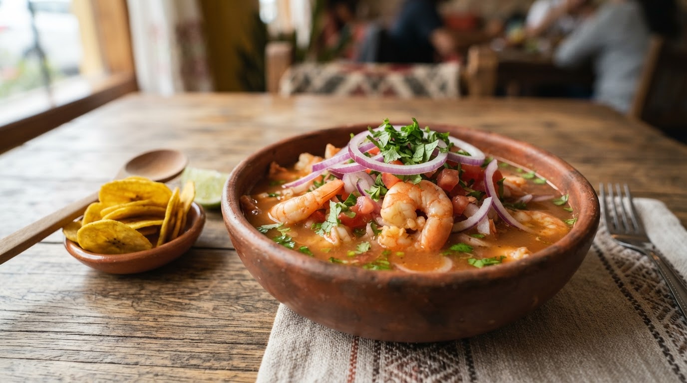 Ceviche de camarón tradicional de Los Mesegares
