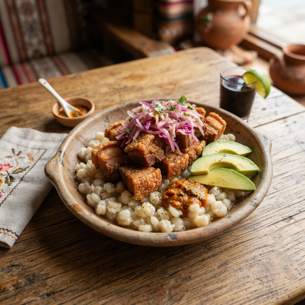 Mote con chicharrón (Mote pillo)