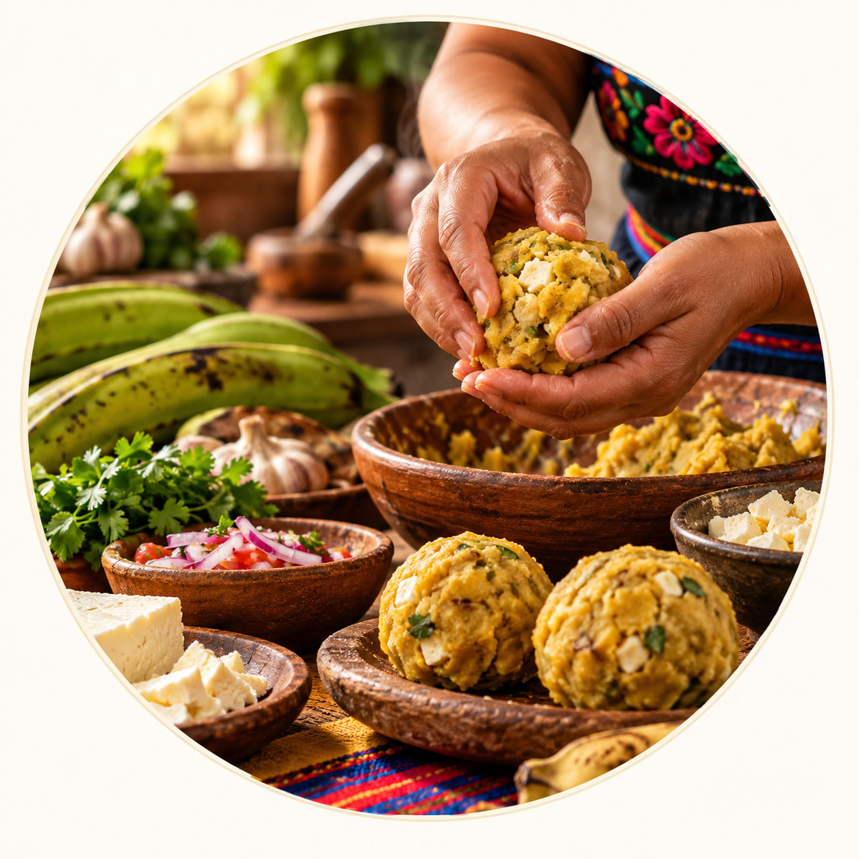 Recetas tradicionales con pasión — preparación artesanal de bolones de verde