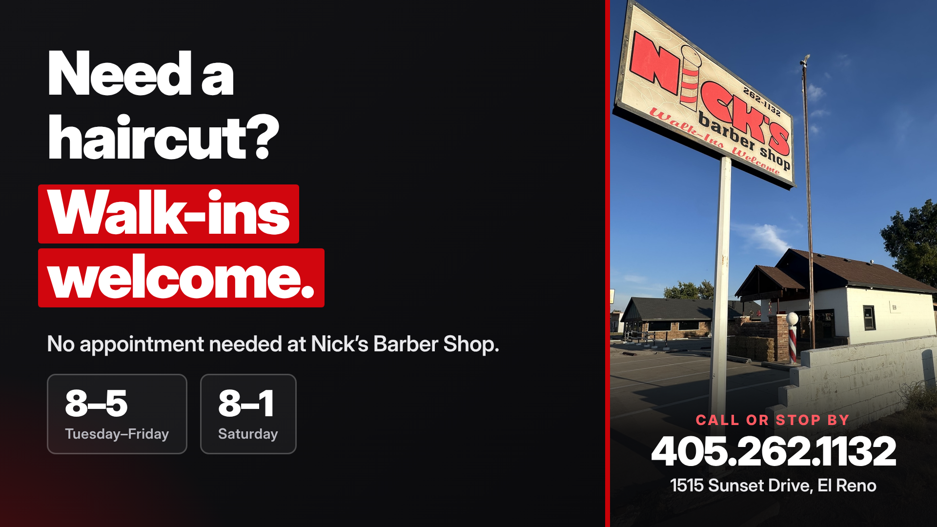 Nick's Barber Shop — Walk-ins Welcome