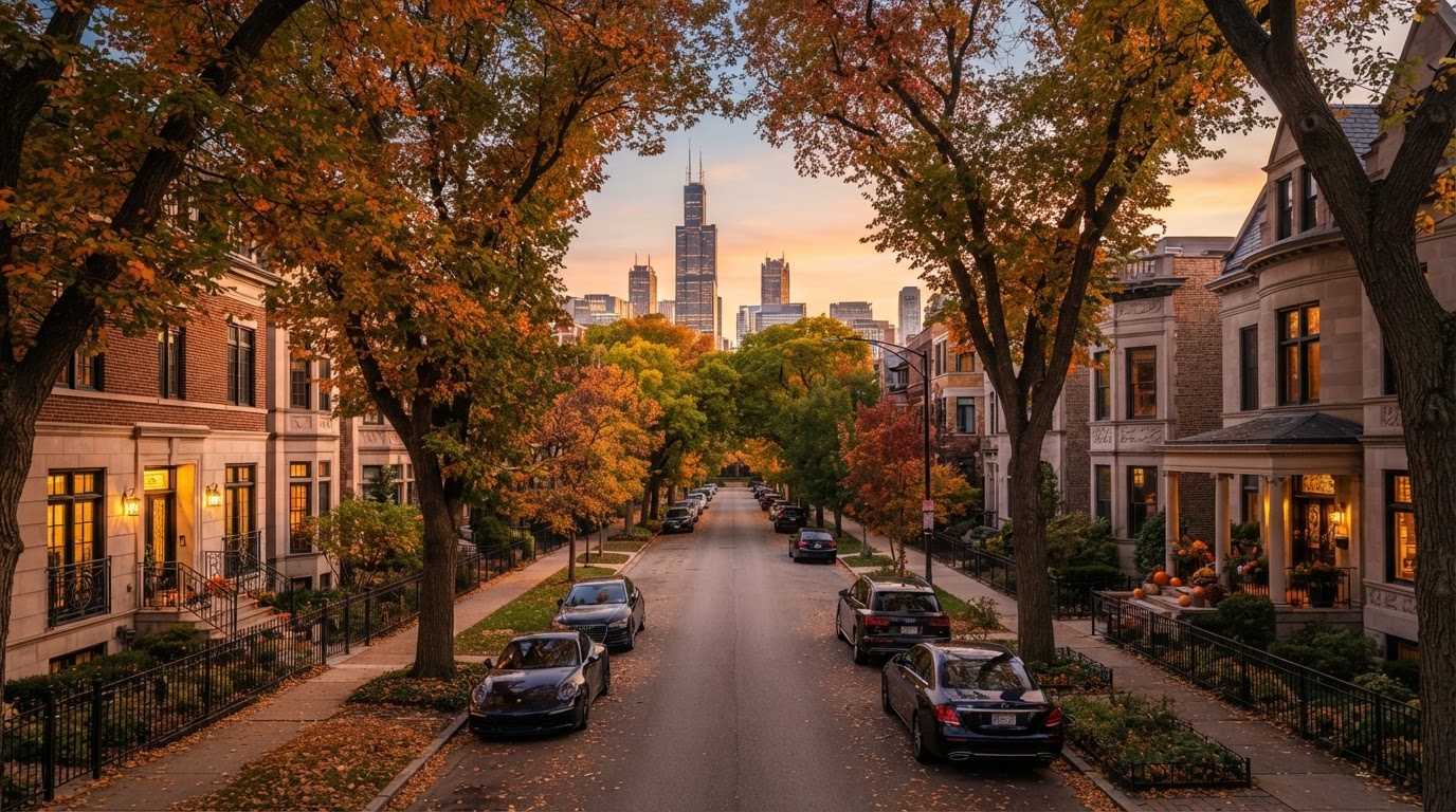 Chicagoland neighborhood and skyline