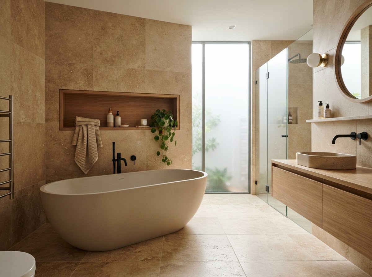 Stone Bath & Timber Niche Renovation Preston