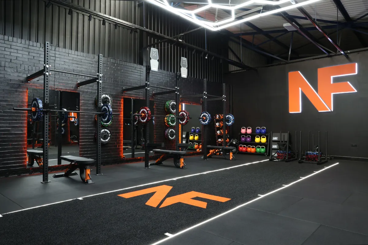 Inside Nova Fitness, Cumbernauld: racks, kettlebells and sled track
