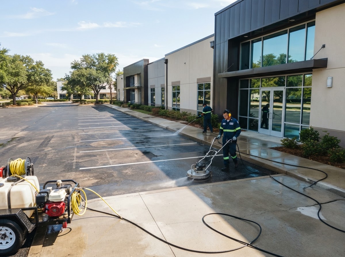 Commercial exterior pressure washing