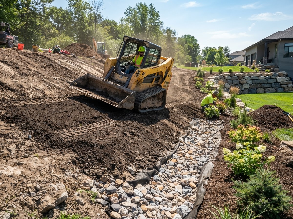 Planting, grading, and drainage rock work