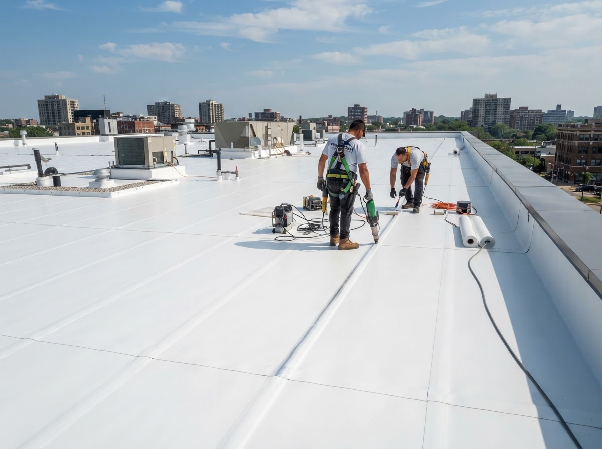 Commercial flat roof EPDM TPO membrane by McCullough Roofing