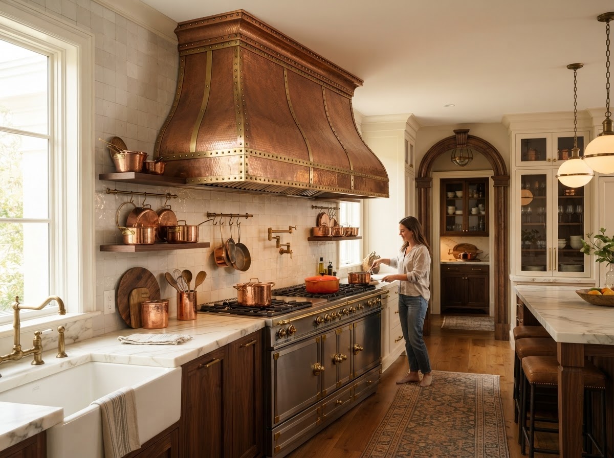 Custom copper range hood handcrafted by McCullough Metal Works