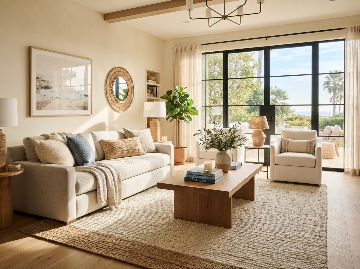 Beautifully staged living room in a Southern California home