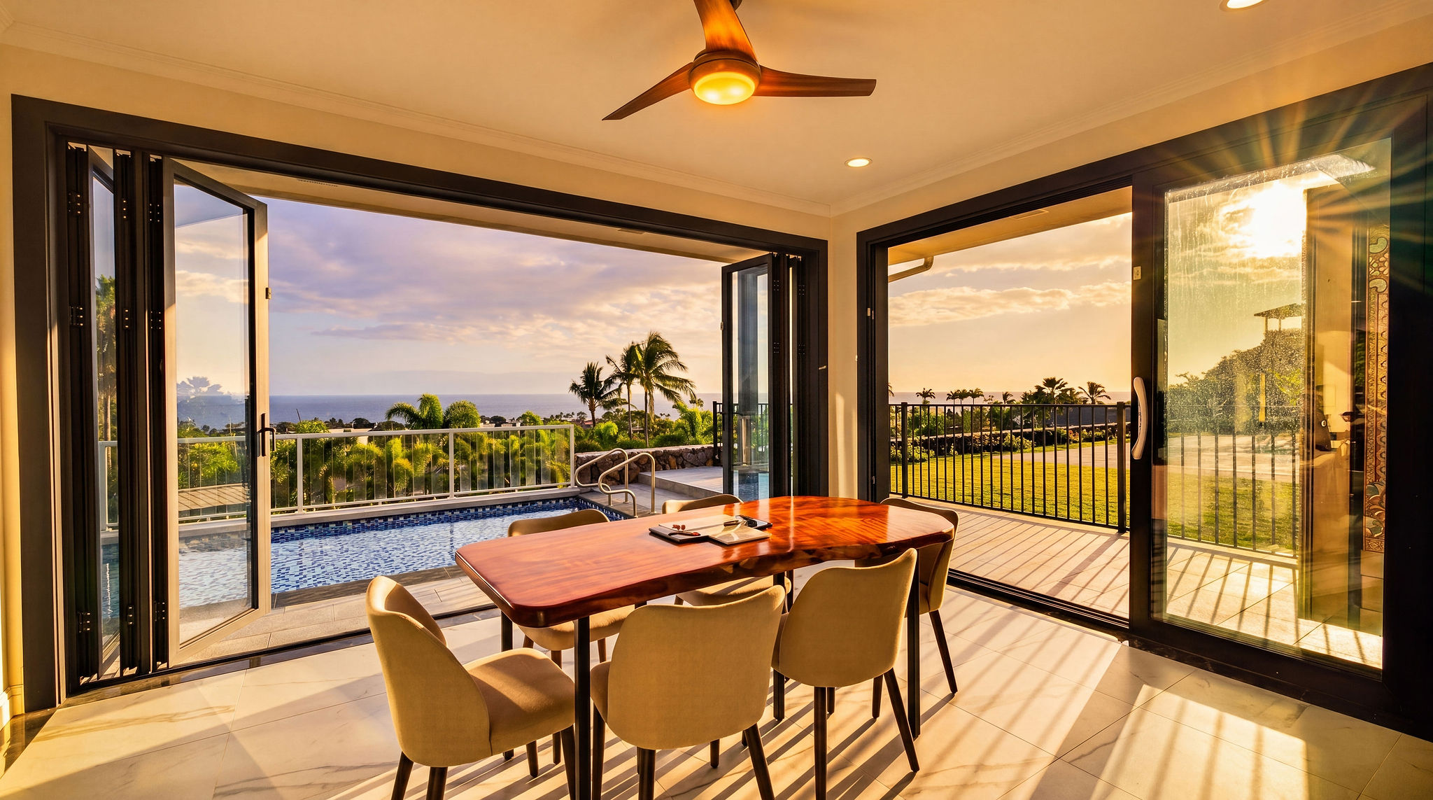 Dining Framed by Ocean & Sunset Views