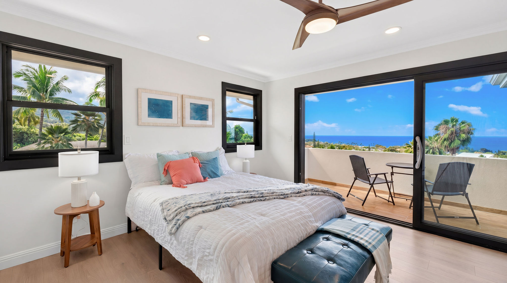 Upstairs Primary Bedroom with Ocean Lanai