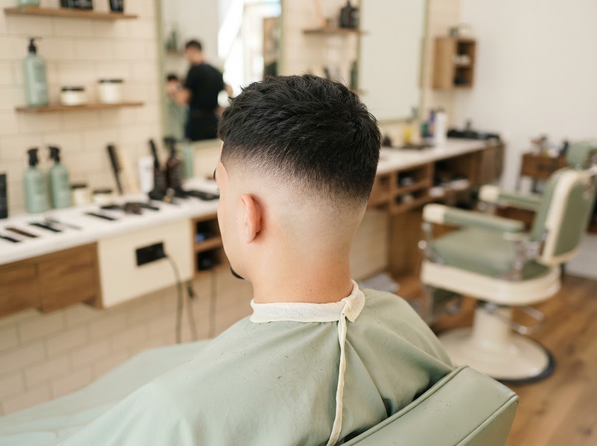 Detail of a clean fresh fade haircut from behind