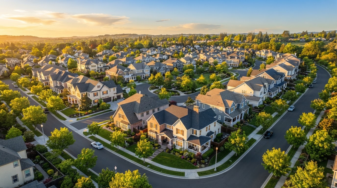 Comunidad residencial de casas unifamiliares con calles arboladas en Georgetown, Delaware
