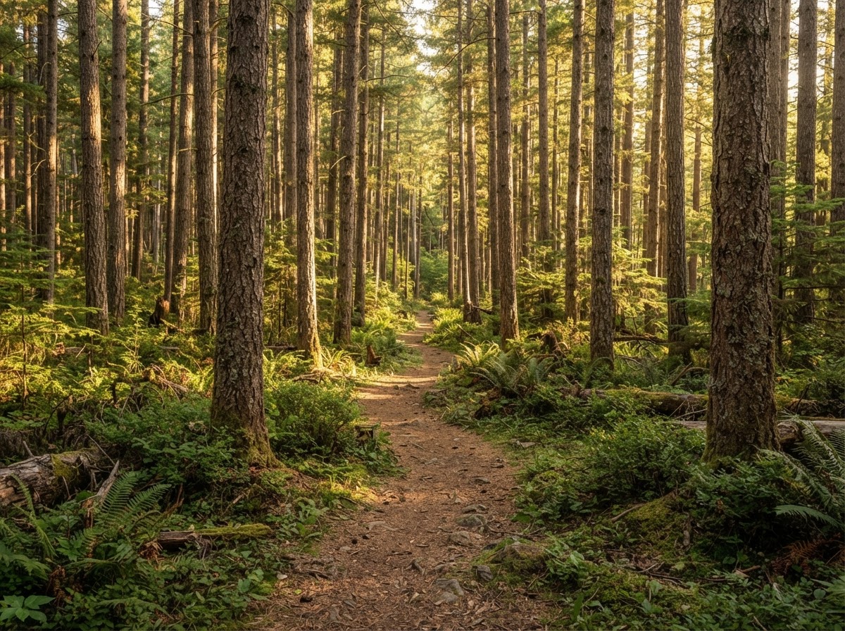 Sendero entre pinos en un bosque estatal cercano a Georgetown