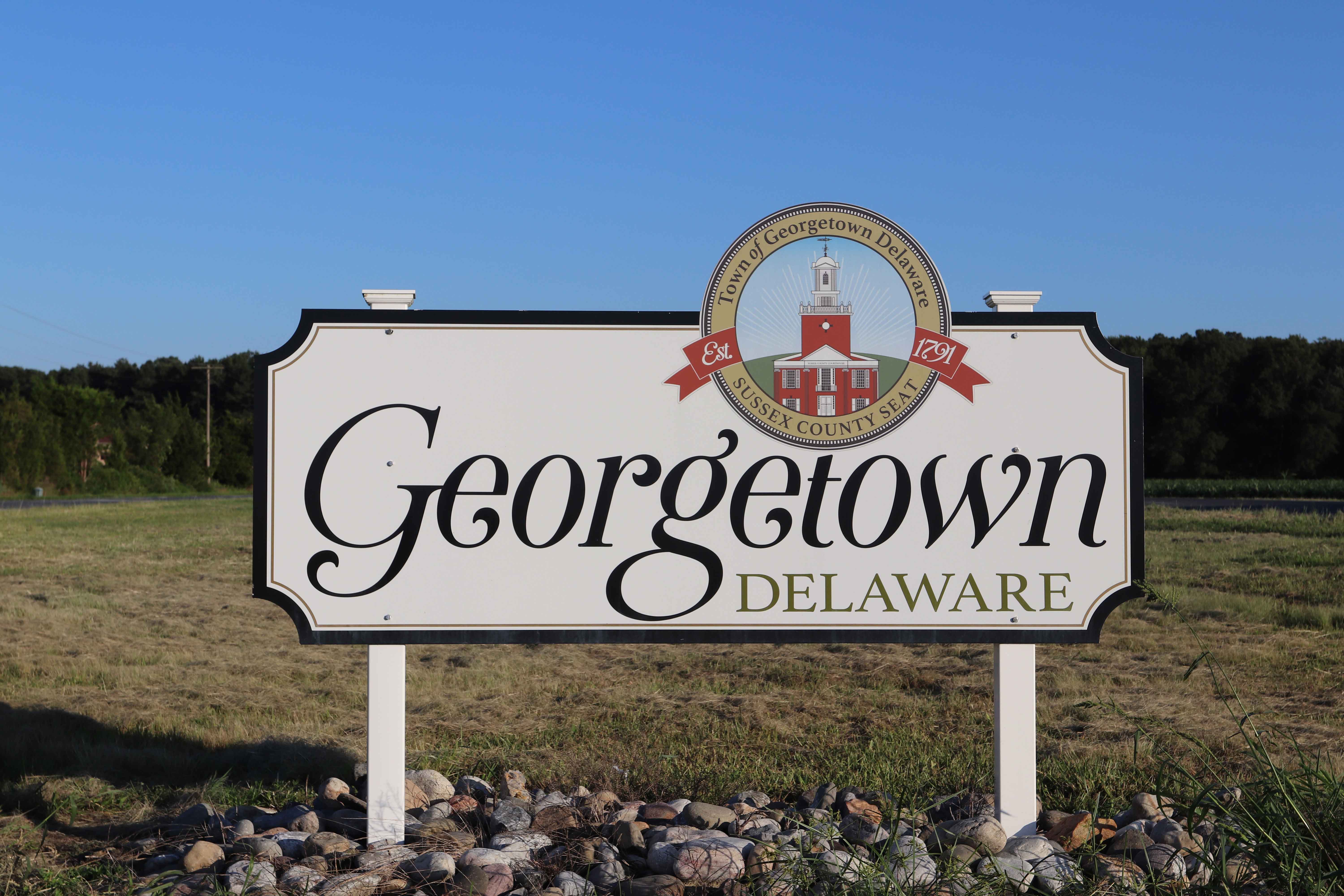 Welcome sign to Georgetown, Delaware: Sussex County Seat, established 1791