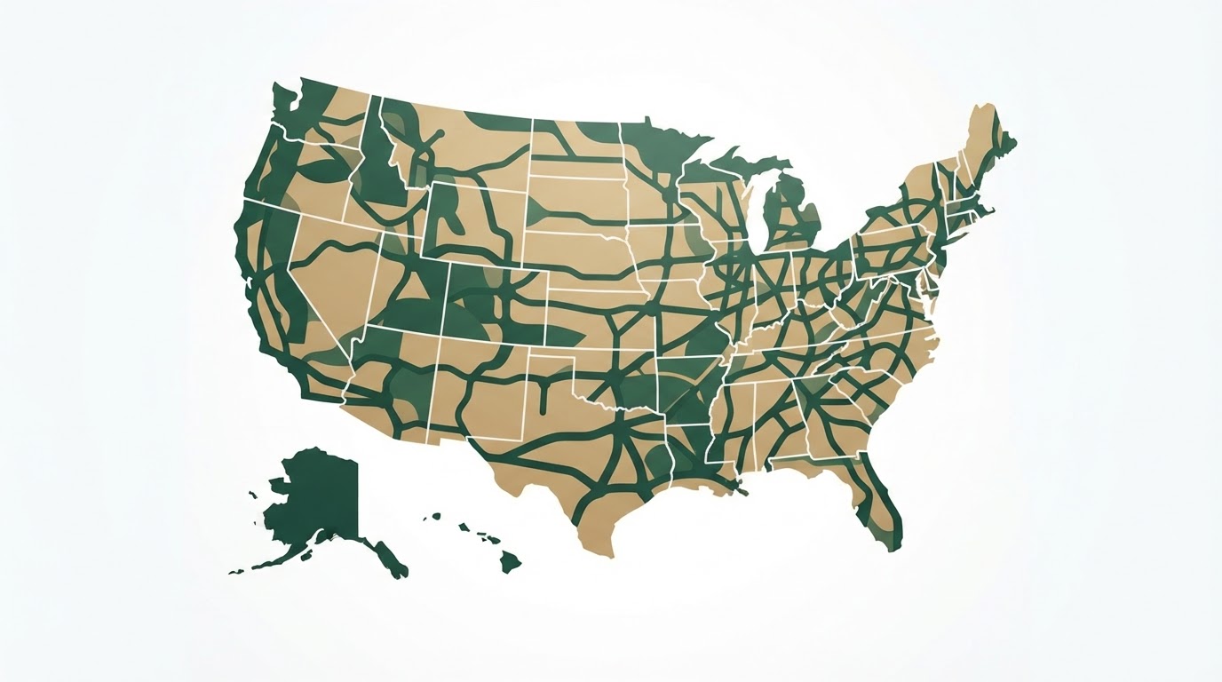 Map showing the Awesome Web Pros nationwide service network for website design and Google growth services across the United States