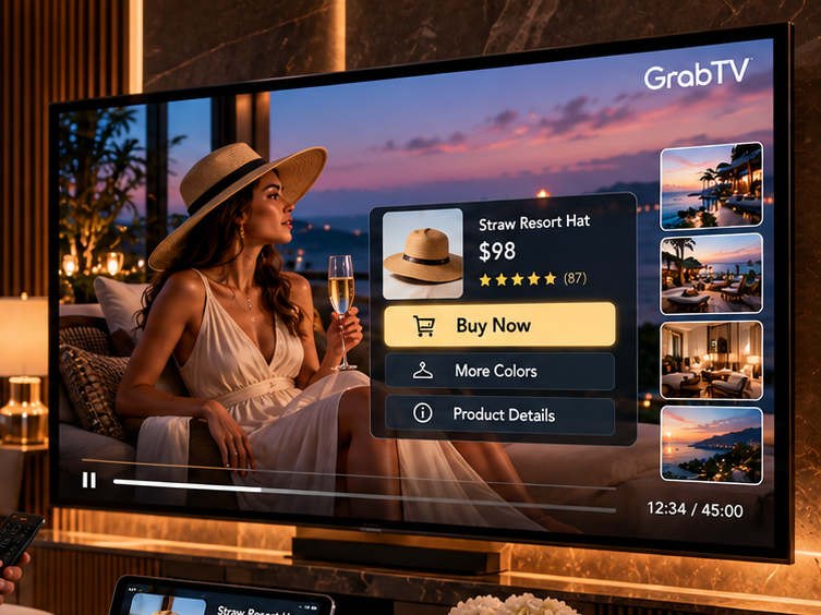 Seamless One-Click Checkout — POM POM Suites TV on-screen experience