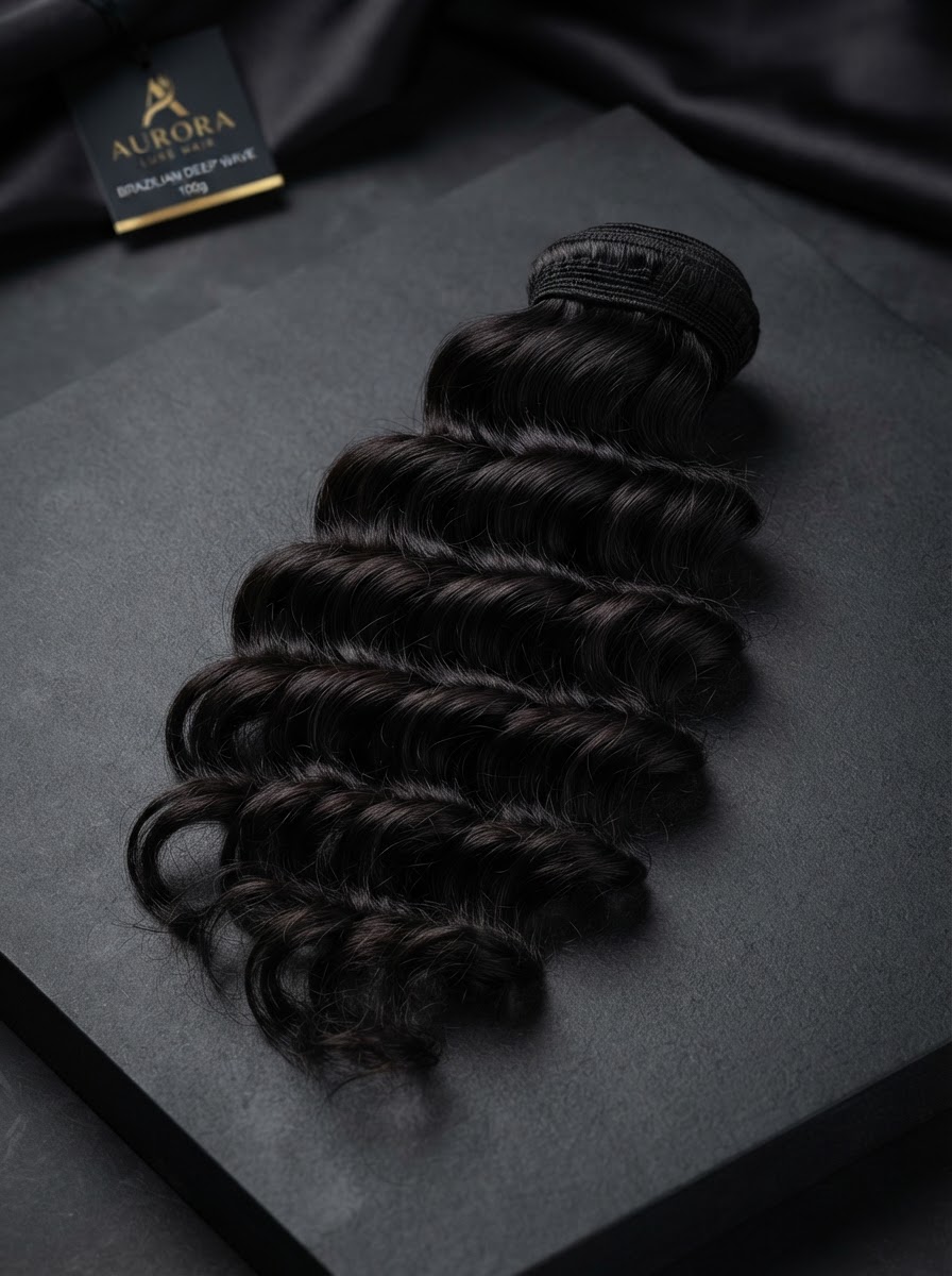 Brazilian Deep Wave Single Bundle — premium virgin Brazilian hair, deep wave, 100g, natural 1b