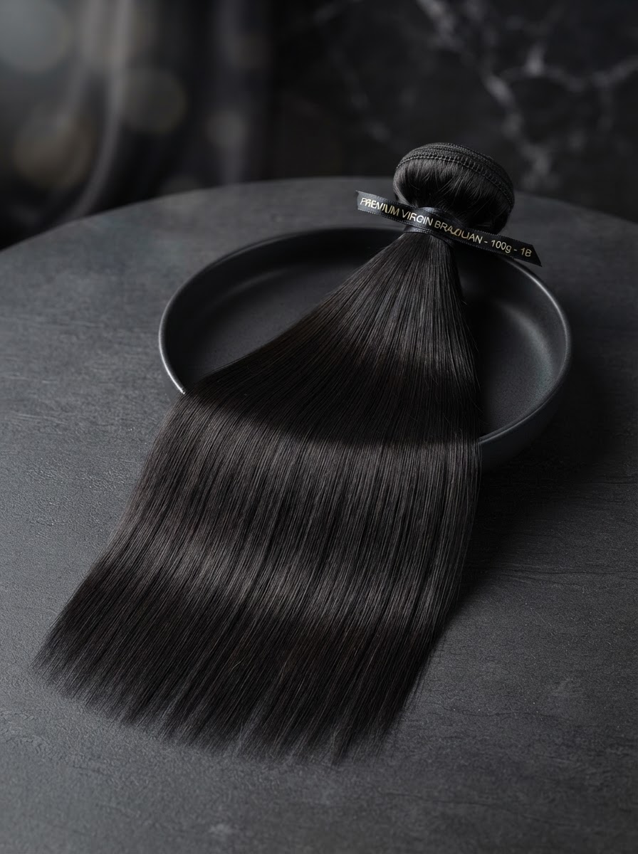 Brazilian Straight Single Bundle — premium virgin Brazilian hair, straight, 100g, natural 1b