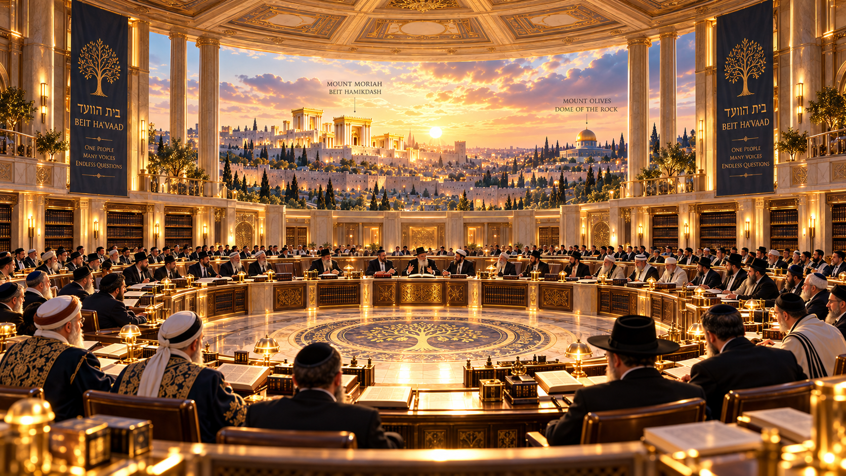 The Chamber of the 71 — The voluntary council chamber under a monumental rotunda facing the ancient hills