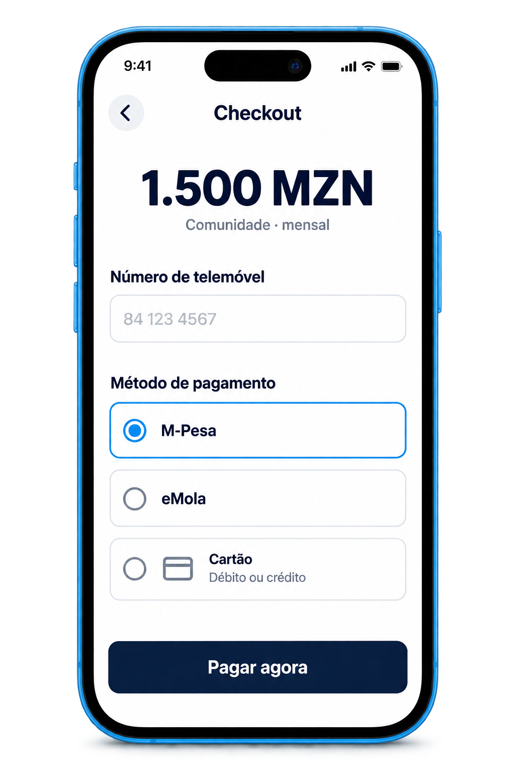 Checkout com M-Pesa e eMola
