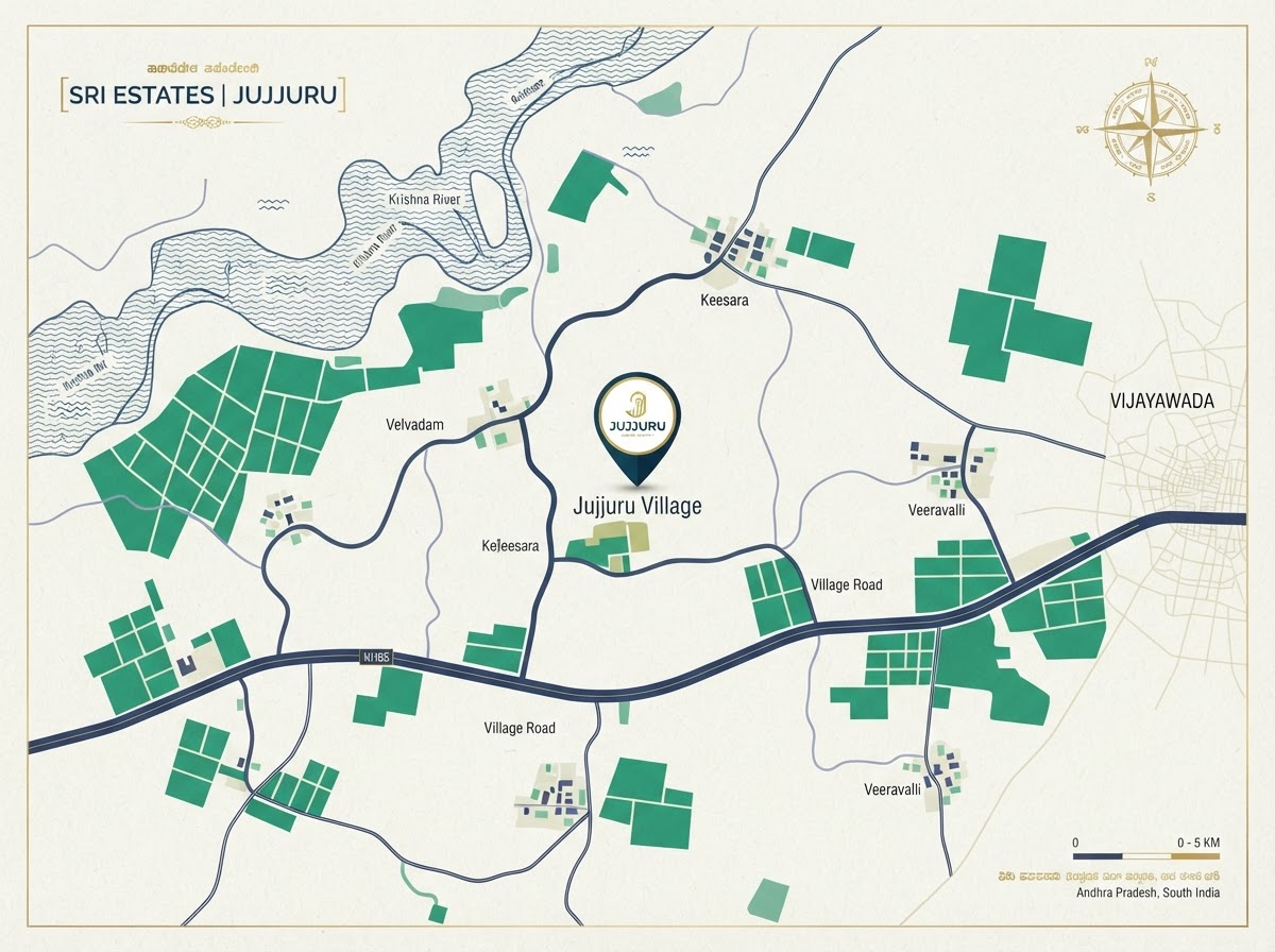 Emerald Nest location map showing Jujjuru Village, Veerulapadu Mandal, Krishna District, Andhra Pradesh
