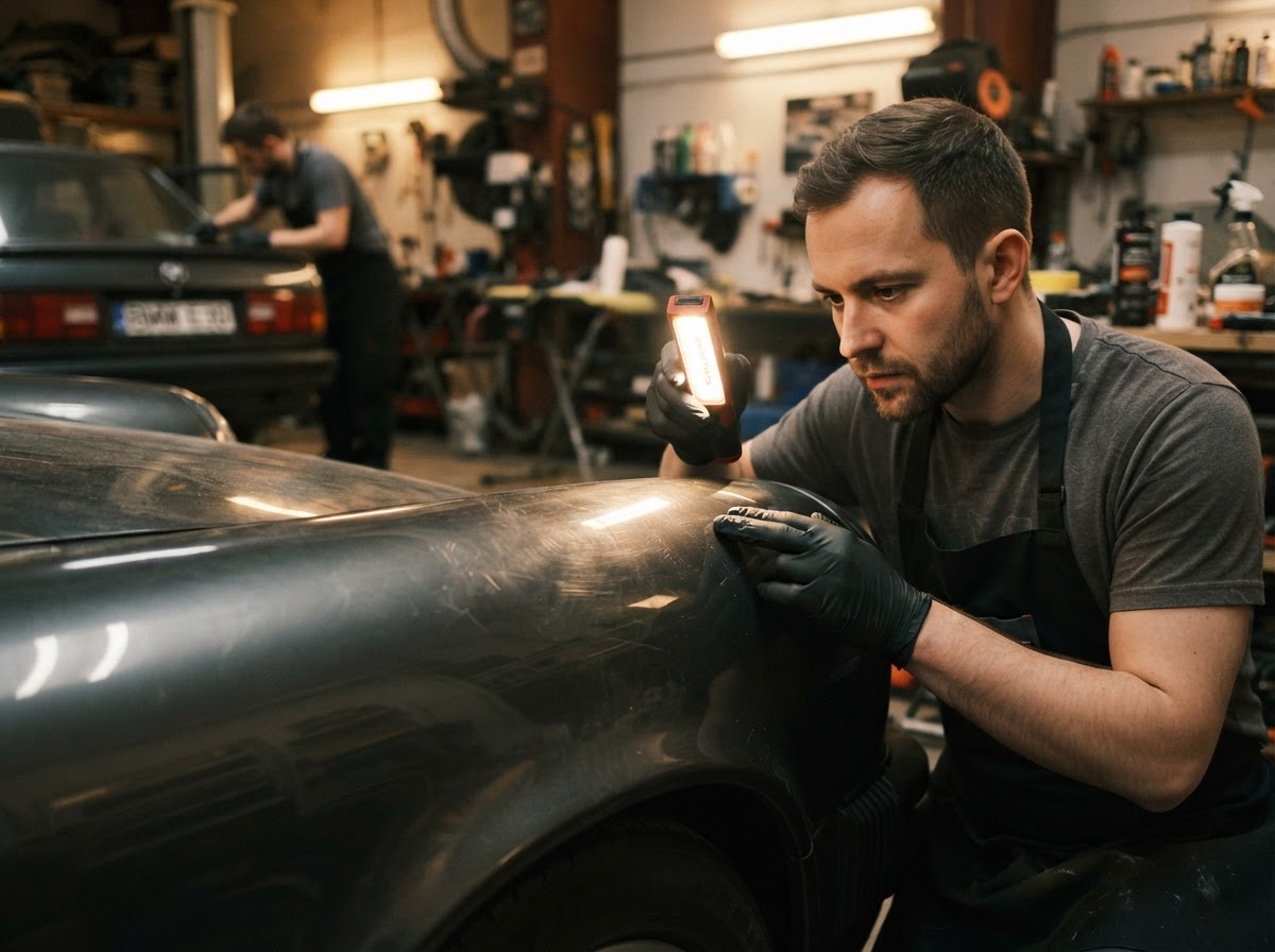 Lakinspectie vóór een keramische coating bij Lux Car Detailing in Zeewolde