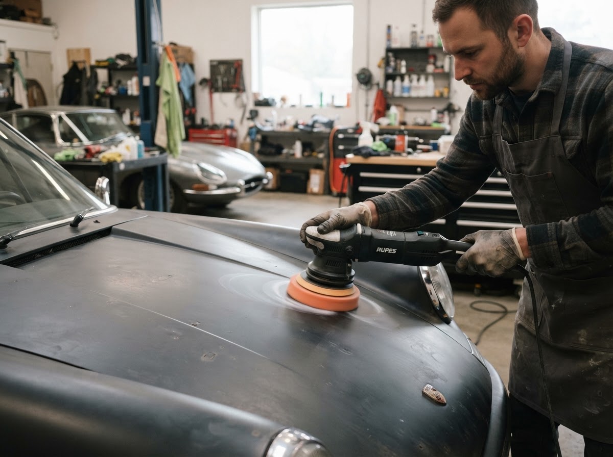 Machinaal polijsten van de lak tijdens paint correction in Zeewolde