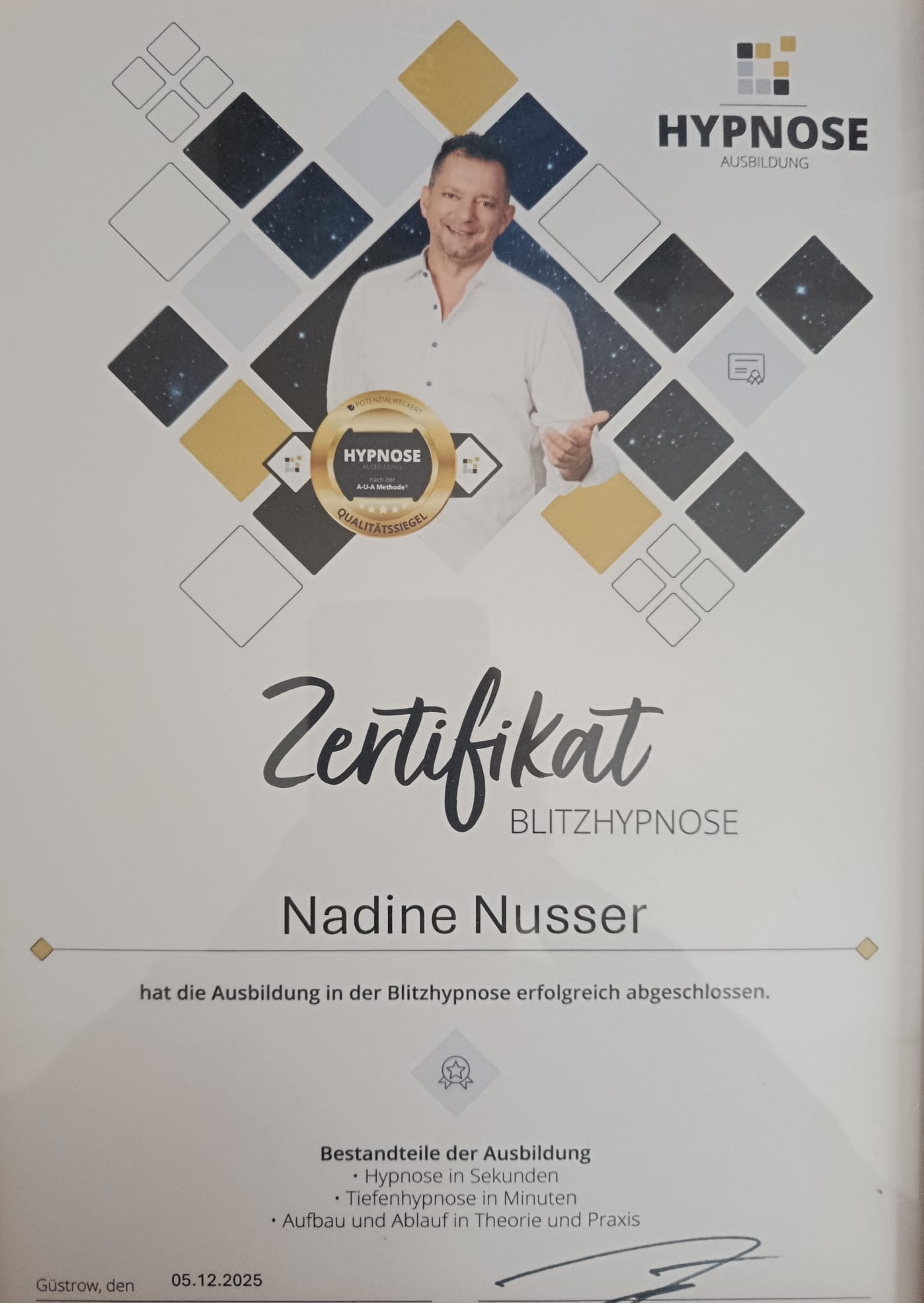 Zertifikat Blitzhypnose – Nadine Nusser