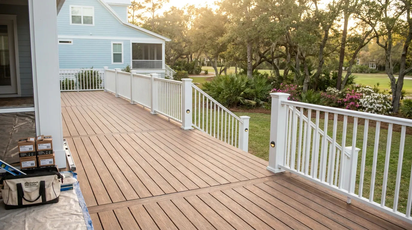 Maintained Protech deck overlooking the bayou in Coden, AL