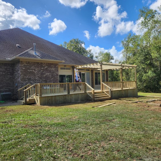 Multi-Level Custom Deck with Attached Pergola by Protech Decks in South Mobile County