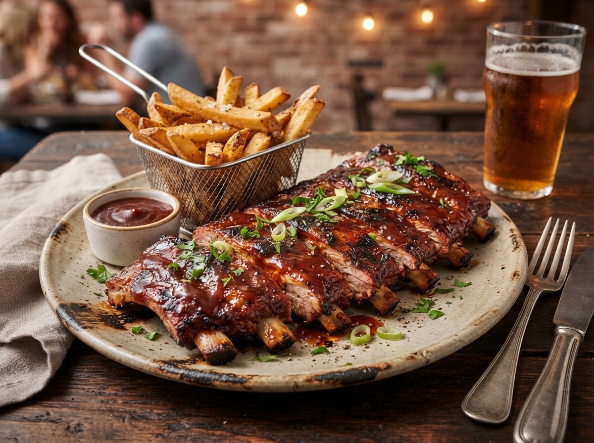 Costillas a la parrilla c/ salsa bbq o bbq picante