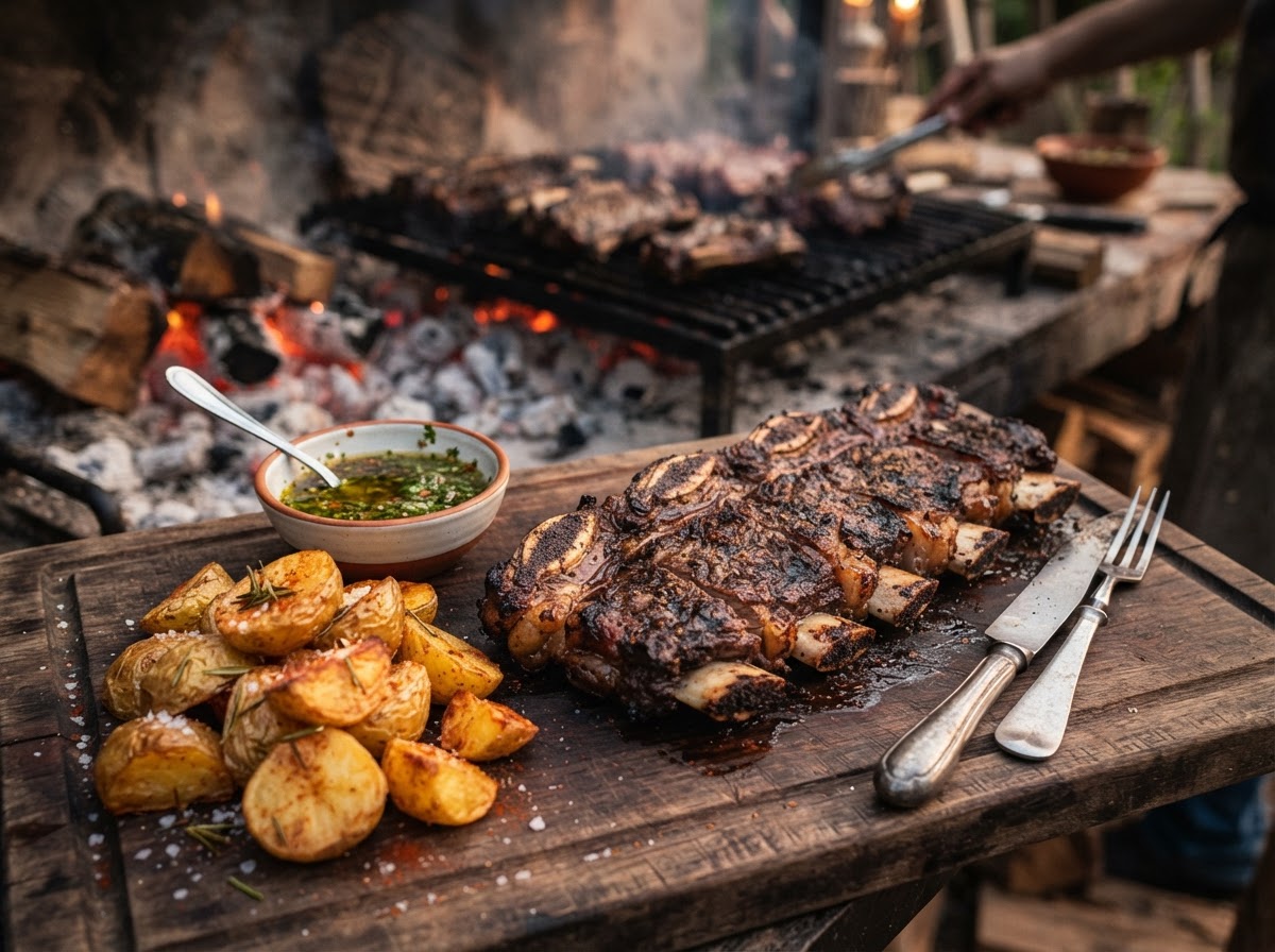 Asado de tira c/ patatas y salsa chimichurri