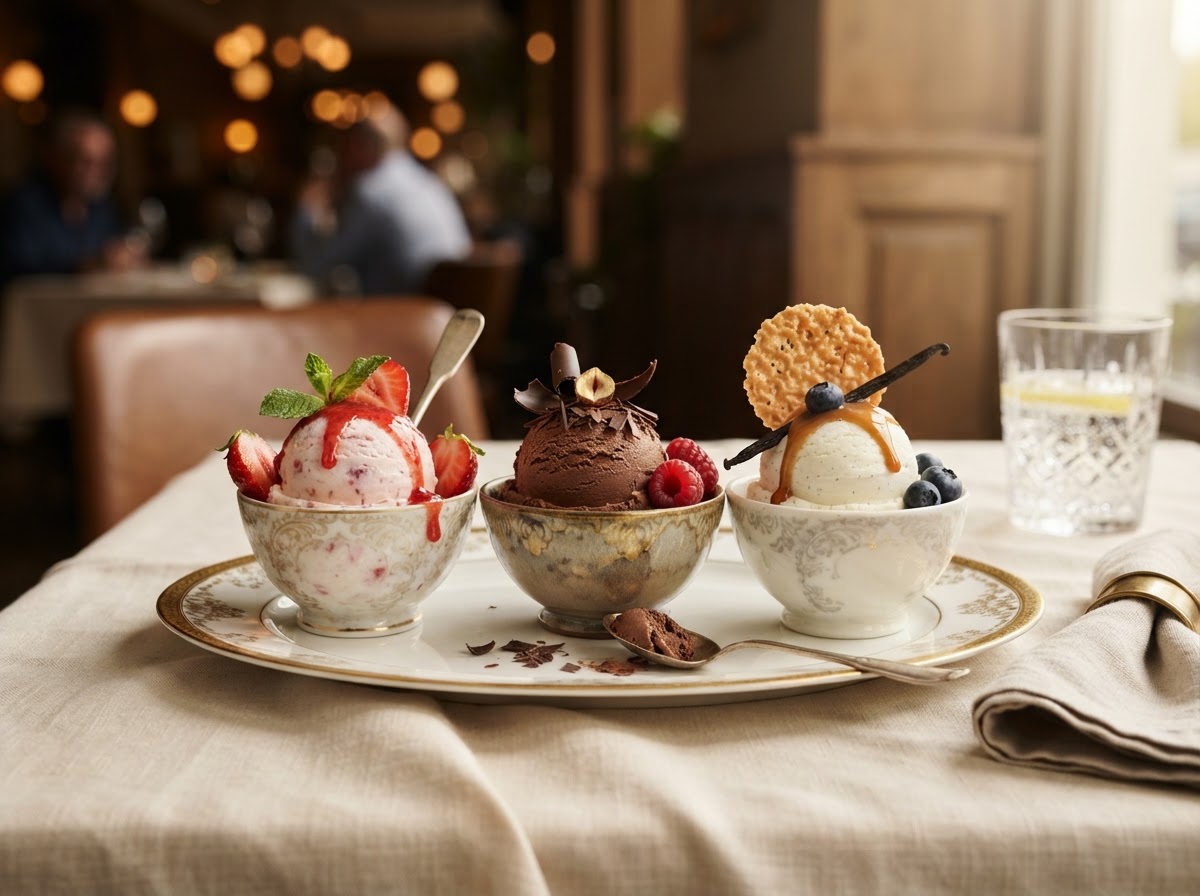 Helados de fresa, chocolate o vainilla
