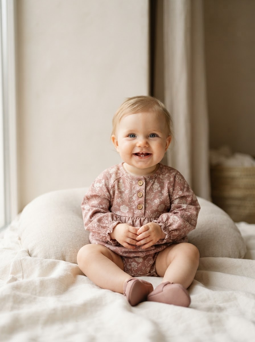 Delicate florals, soft shades and coordinated outfits in organic cotton.