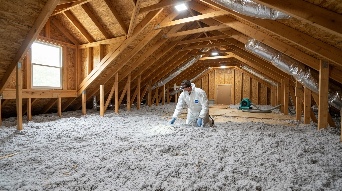 Clean restored attic after decontamination and rodent proofing in Los Angeles home