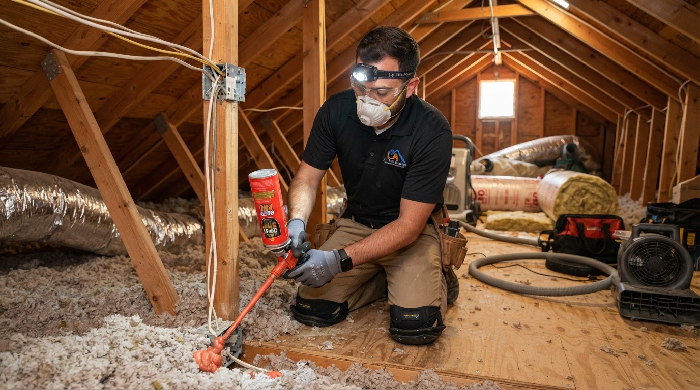 Top-rated professional attic restoration technician sealing air leaks in Los Angeles